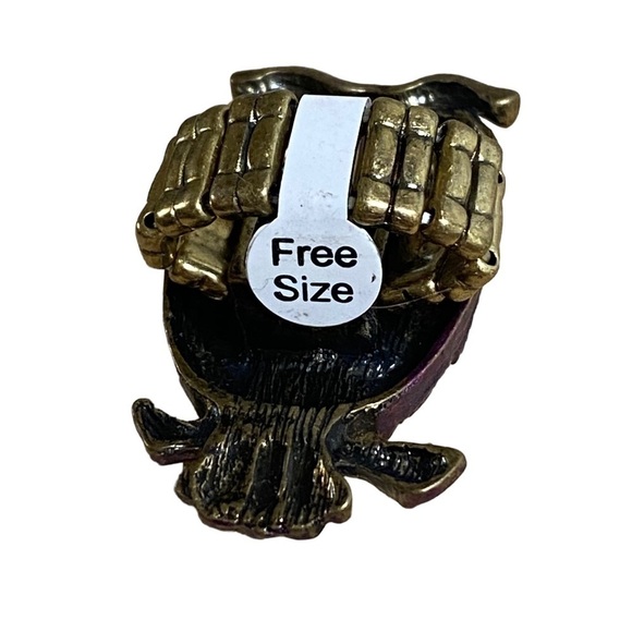 Vintage Boho Owl Ring Purple Green Rhinestone Adjustable Stretch Bronze Tone - Picture 5 of 6